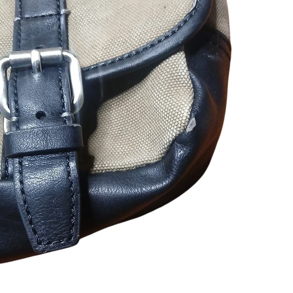 Fossil Messenger Bag Mens Tan Canvas Faux Leather Buckle Strap Laptop